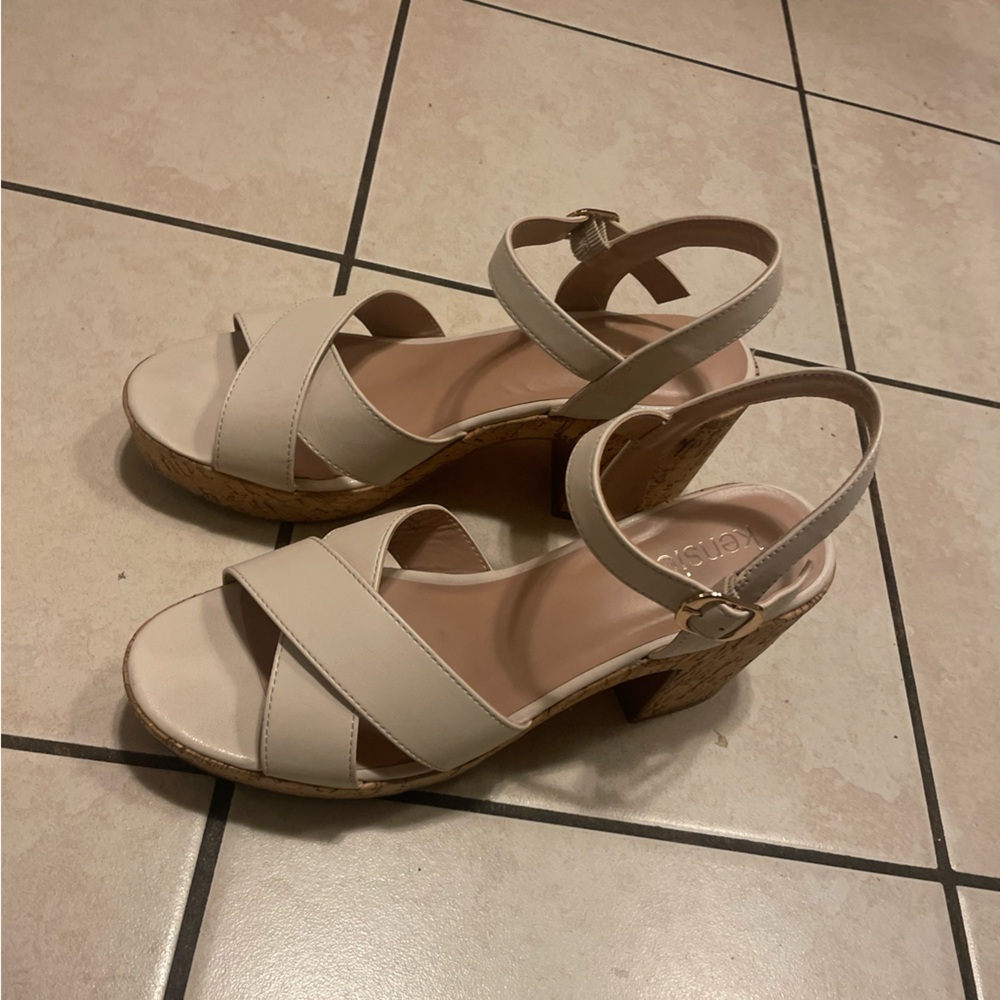 Kensie Women's Beige Wedge Sandals with Ankle Strap